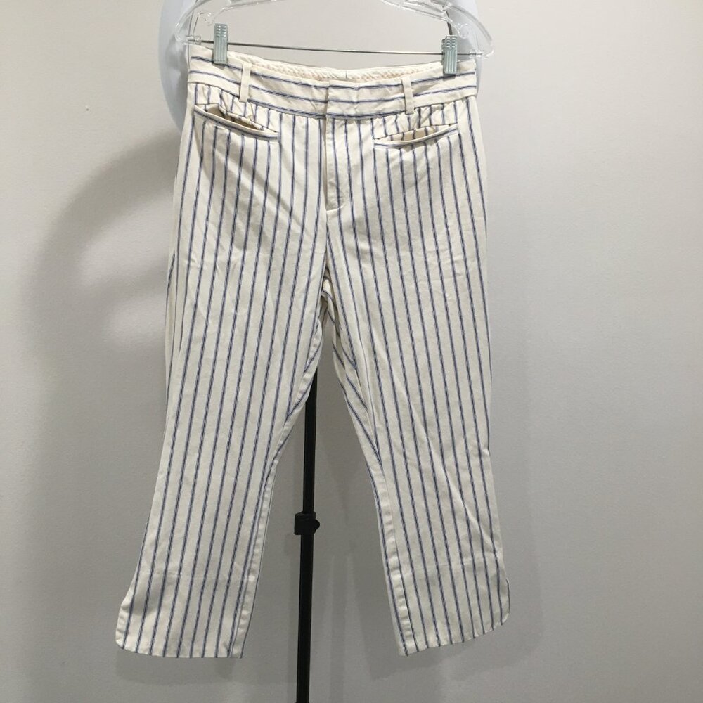 ANTHROPOLOGIE Cream/Ivory Purple Green Striped The Essential Slim Cropped Pant